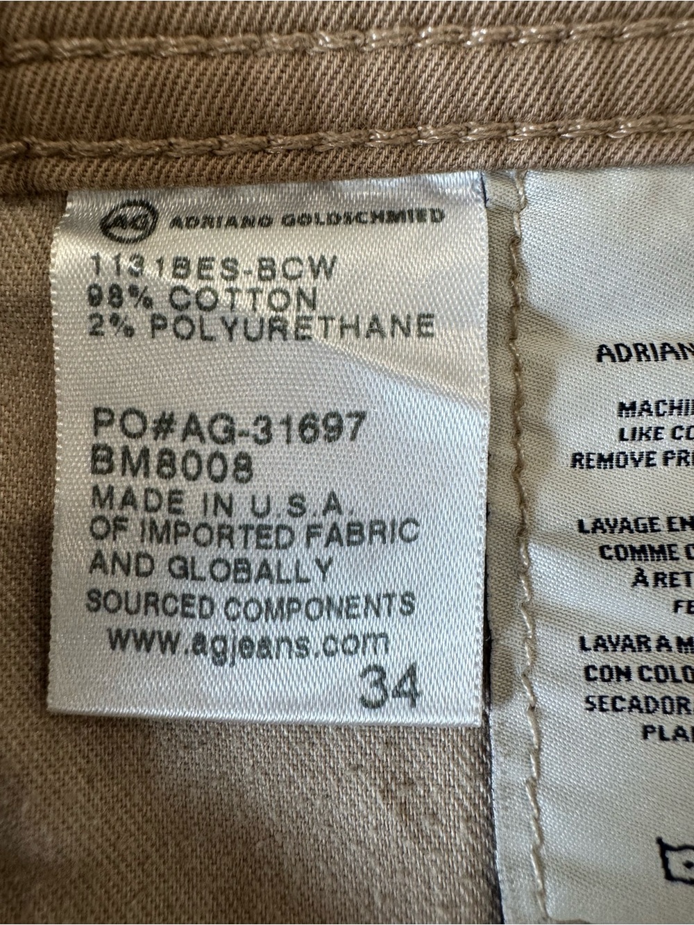 AG Adriano Goldschmied Matchbox Slim Straight Jeans | Khaki Beige | Men’s 34 - Picture 7 of 15